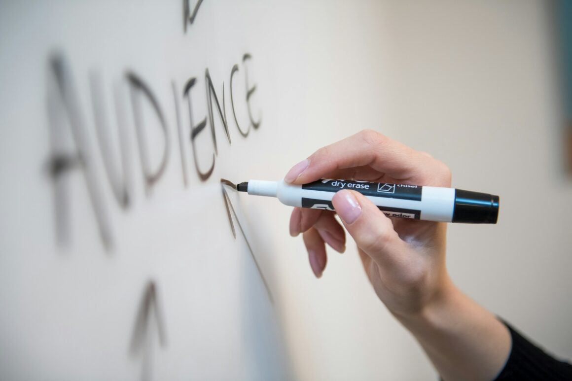 white board with marker and the word audience